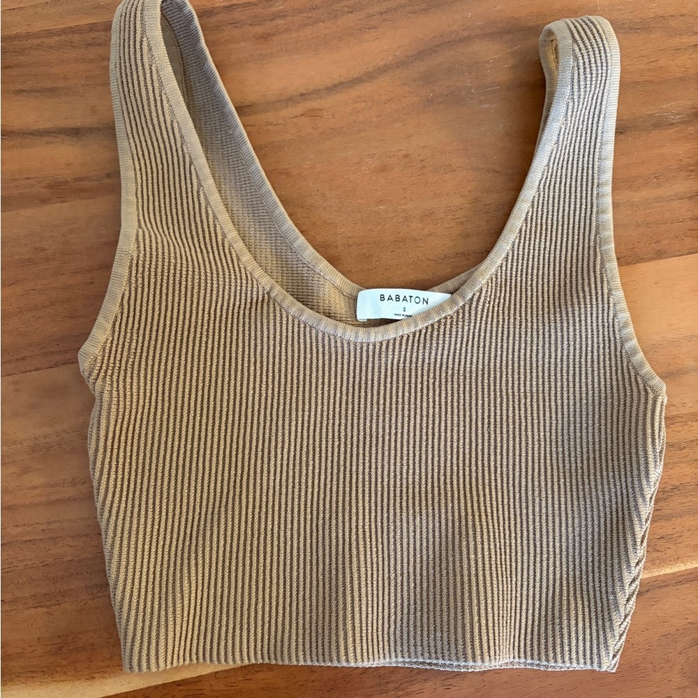 Aritzia Babaton Ribbed Crop Tank Top in Taupe